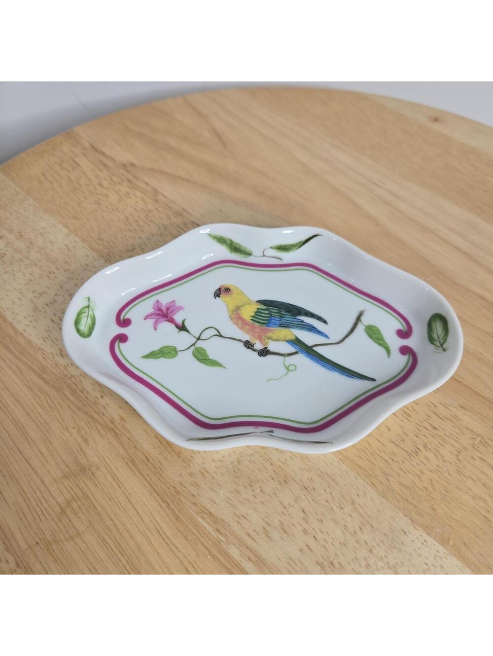 Lynn Chase Birds of Paradise Trinket Jewelry Dish Porcelain 1980s Bird Tropical